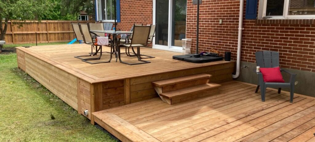 Exterior shot of a two-tier deck